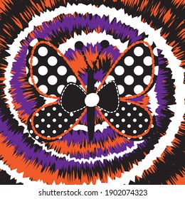 Ikat, tie dye pattern. Butterfly on tie dye background. Wall and home decor. T-shirt graphics design.