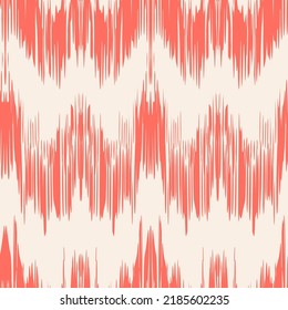 Ikat Tie Dye Seamless Pattern. Imitación de bordado monocromo étnico. Impresión de arte geométrico de tinta. Diseño de acuarela contemporánea en Japón. Fondo de Minimalismo de Shibory Rhombus. Rojo rosa y beige