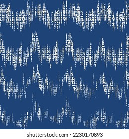 Ikat Tie Dye Seamless Pattern. Ink Geometric Art Print. Contemporary Watercolor Japan Design. Shibory Rhombus Minimalism Background. Ethnic Monochrome Embroidery Imitation. Indigo Blue and Beige