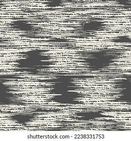 Ikat Tie Dye Seamless Pattern. Ink Geometric Art Print. Contemporary Watercolor Japan Design. White and Black Shibory Rhombus Minimalism Background. Ethnic Monochrome Embroidery Imitation.