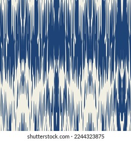 Ikat Tie Dye Seamless Pattern. Contemporary Watercolor Japan Design. Ethnic Monochrome Embroidery Imitation. Ink Geometric Art Print. Indigo Blue and Beige Shibory Rhombus Minimalism Background.