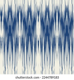 Ikat Tie Dye Seamless Pattern. Contemporary Watercolor Japan Design. Ink Geometric Art Print. Indigo Blue and Beige Shibory Rhombus Minimalism Background. Ethnic Monochrome Embroidery Imitation.