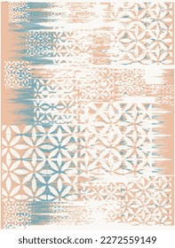 Ikat Tie Dye Seamless Pattern. Contemporary Watercolor Japan Design. China colors Ethnic Monochrome Embroidery Imitation. Shibory Rhombus Minimalism Background. Ink Geometric Art