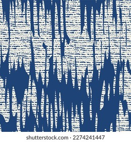 Ikat Tie Dye Seamless Pattern. Indigo Blue and Beige Shibory Rhombus Minimalism Background. Ethnic Monochrome Embroidery Imitation. Ink Geometric Art Print. Contemporary Watercolor Japan Design.