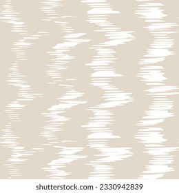 Ikat Tie Dye Seamless Pattern. China Beige and White Ink Geometric Art Print. Contemporary Watercolor Japan Design. Ethnic Monochrome Embroidery Imitation. Shibory Rhombus Minimalism Background.