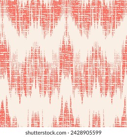 Ikat Tie Dye Seamless Pattern. Shibory Rhombus Minimalism Background. Contemporary Watercolor Japan Design. Rose Red and Beige Ink Geometric Art Print. Ethnic Monochrome Embroidery Imitation.