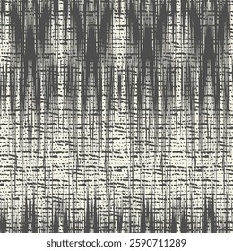 Ikat Tie Dye Seamless Pattern. White and Black Contemporary Watercolor Japan Design. Ethnic Monochrome Embroidery Imitation. Ink Geometric Art Print. Shibory Rhombus Minimalism Background.