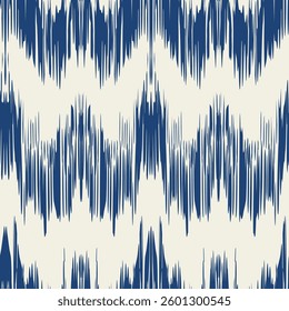 Ikat Tie Dye Seamless Pattern. Ink Geometric Art Print. Ethnic Monochrome Embroidery Imitation. Indigo Blue and Beige Contemporary Watercolor Japan Design. Shibory Rhombus Minimalism Background.