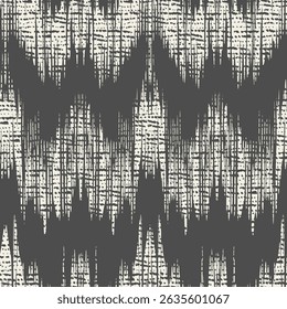 Ikat Tie Dye Seamless Pattern. Ink Geometric Art Print. Contemporary Watercolor Japan Design. Ethnic Monochrome Embroidery Imitation. White and Black Shibory Rhombus Minimalism Background.