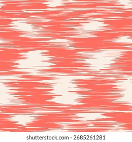 Ikat Tie Dye Padrão Sem Costura. Impressão de arte geométrica de tinta rosa vermelha e bege. Imitação de bordados monocromáticos étnicos. Shibory Rhombus Minimalismo Fundo. Design contemporâneo em aquarela do Japão.