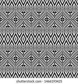 Ikat Traditional Aztec Pattern black white color. Tribal Ethnic Pattern Abstract vector for template and background design 