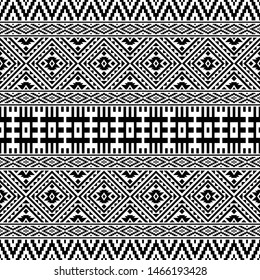Ikat Traditional Aztec Pattern in black and white color. Tribal Ethnic Pattern Abstract vector for template and background design 