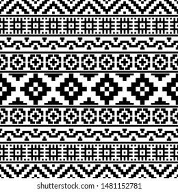 Ikat Traditional Aztec Pattern in black and white color. Tribal Ethnic Pattern Abstract vector for template and background design 