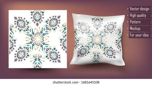 Ikat trendy ethnic tribal ornament for pillow. Mockup for your idea