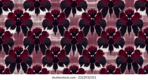 ikat tribal boho tie die colors flower seamless wallpaper. Motif ethnic handmade beautiful Ikat art. Ethnic abstract floral pink background art. 