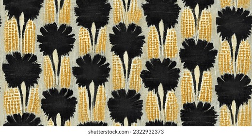 ikat tribal boho tie die colors flower seamless wallpaper. Motif ethnic handmade beautiful Ikat art. Ethnic abstract floral pink background art. 