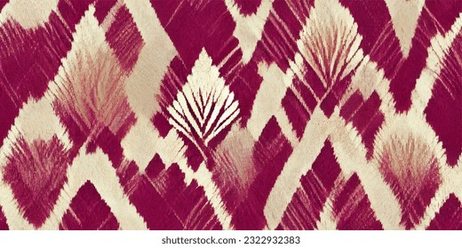 ikat tribal boho tie die colors flower seamless wallpaper. Motif ethnic handmade beautiful Ikat art. Ethnic abstract floral pink background art. 