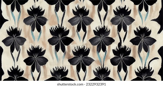 ikat tribal boho tie die colors flower seamless wallpaper. Motif ethnic handmade beautiful Ikat art. Ethnic abstract floral pink background art. 