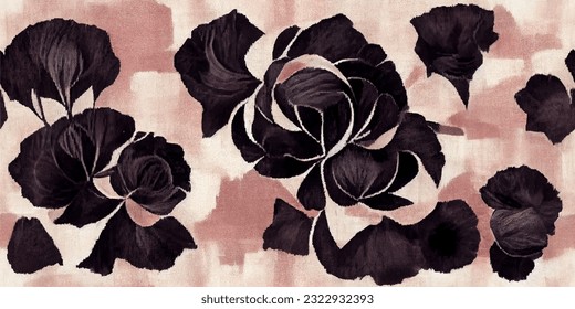 ikat tribal boho tie die colors flower seamless wallpaper. Motif ethnic handmade beautiful Ikat art. Ethnic abstract floral pink background art. 