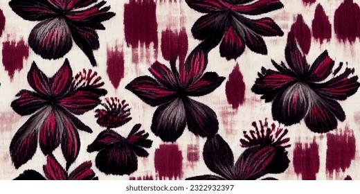 ikat tribal boho tie die colors flower seamless wallpaper. Motif ethnic handmade beautiful Ikat art. Ethnic abstract floral pink background art. 