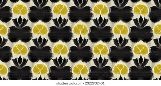 ikat tribal boho tie die colors flower seamless wallpaper. Motif ethnic handmade beautiful Ikat art. Ethnic abstract floral pink background art. 