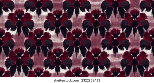 ikat tribal boho tie die colors flower seamless wallpaper. Motif ethnic handmade beautiful Ikat art. Ethnic abstract floral pink background art. 