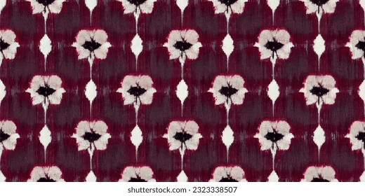 ikat tribal boho tie die colors flower seamless wallpaper. Motif ethnic handmade beautiful Ikat art. Ethnic abstract floral pink background art. 