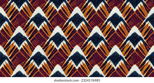 ikat tribal boho tie die colors flower seamless wallpaper. Motif ethnic handmade beautiful Ikat art. Ethnic abstract floral pink background art. 
