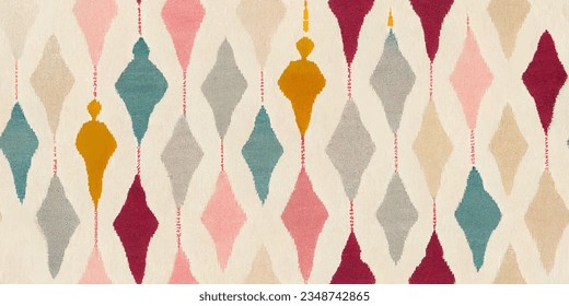 La tribal del Ikat, la corbata del boho, los colores de la mueca florida, papel de pared sin costura. Motif étnica hecha a mano bello arte Ikat. Arte de fondo étnico abstracto floral rosa. 