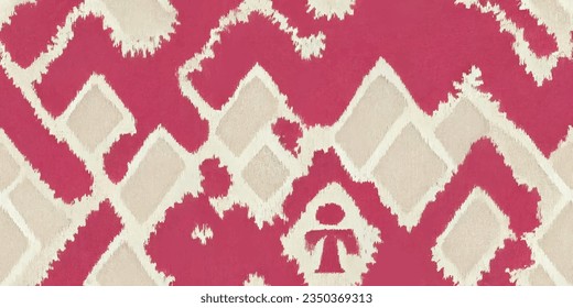 La tribal del Ikat, la corbata del boho, los colores de la mueca florida, papel de pared sin costura. Motif étnica hecha a mano bello arte Ikat. Arte de fondo étnico abstracto floral rosa. 