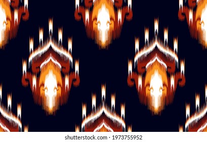 Ikat tribal Indian seamless pattern design. Aztec fabric carpet mandala ornament native boho chevron textile decoration wallpaper. Geometric African American vector illustrations background 