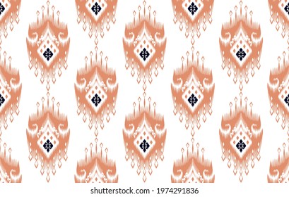 Ikat tribal Indian seamless pattern design. Aztec fabric carpet mandala ornament native boho chevron textile decoration. Geometric African American vector illustrations background.