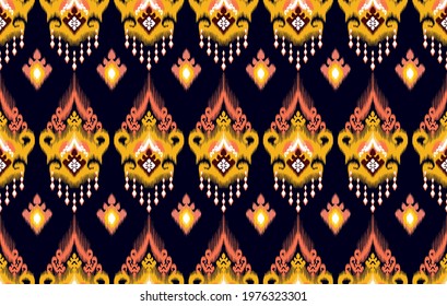 Ikat tribal Indian seamless pattern design. Aztec fabric carpet mandala ornament native boho chevron textile decoration wallpaper. African American geometric vector illustrations background.