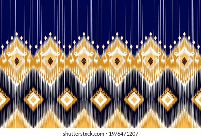 Ikat tribal Indian seamless pattern design. Aztec fabric carpet mandala ornament native boho chevron textile decoration wallpaper. African American geometric vector illustrations background.