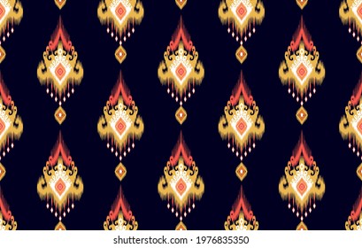 Ikat tribal Indian seamless pattern design. Aztec fabric carpet mandala ornament native boho chevron textile decoration. Geometric African American style vector illustrations background 