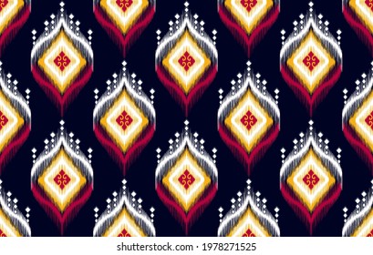 Ikat tribal Indian seamless pattern design. Ethnic Aztec fabric carpet mandala ornament native boho chevron textile patterns decoration. Geometric African American vector illustrations pattern.