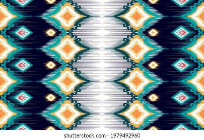 Ikat tribal Indian seamless pattern design. Ethnic Aztec fabric carpet mandala ornament native boho chevron textile patterns decoration. Geometric African American vector illustrations pattern.