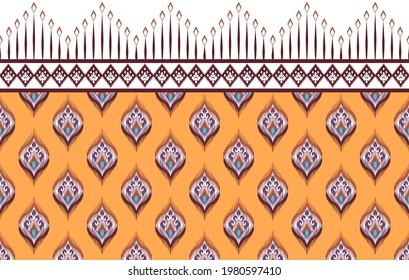 Ikat tribal Indian seamless pattern. Ethnic Aztec fabric carpet mandala ornament native boho chevron textile.Geometric African American oriental tranditional vector illustrations. Embroidery style.