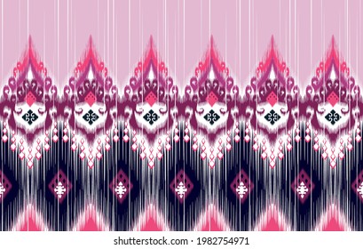 Ikat tribal Indian seamless pattern design. Aztec fabric carpet mandala ornament native boho chevron textile decoration wallpaper. African American geometric vector illustrations background.