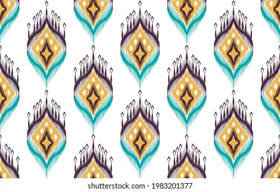 Ikat tribal Indian seamless pattern design. Ethnic Aztec fabric carpet mandala ornament native boho chevron textile patterns decoration. Geometric African American vector illustrations pattern.