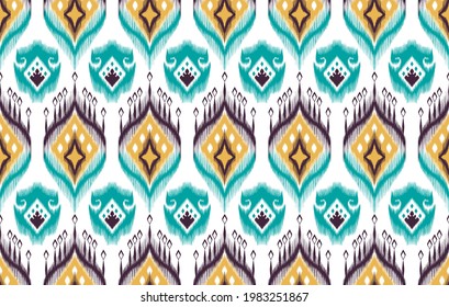Ikat tribal Indian seamless pattern design. Ethnic Aztec fabric carpet mandala ornament native boho chevron textile patterns decoration. Geometric African American vector illustrations pattern.