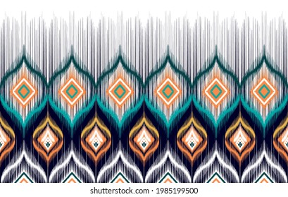 Ikat Tribal Indian Seamless Pattern Design. Ethnic Aztec Fabric Carpet Mandala Ornament Native Boho Chevron Textile Patterns Decoration. Geometric African American Vector Illustrations Pattern.