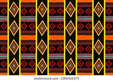 Ikat tribal Indian seamless pattern. Ethnic Aztec fabric carpet mandala ornament native boho chevron textile.Geometric African American oriental tranditional vector illustrations. Embroidery style. An