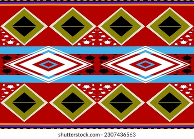 Ikat tribal Indian seamless pattern. Ethnic Aztec fabric carpet mandala ornament native boho chevron textile.Geometric African American oriental tranditional vector illustrations. Embroidery style. An