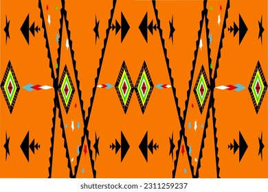 Ikat tribal Indian seamless pattern. Ethnic Aztec fabric carpet mandala ornament native boho chevron textile.Geometric African American oriental tranditional vector illustrations. Embroidery style. An
