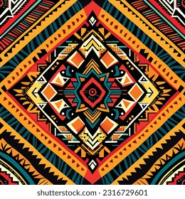 Ikat tribal Indian seamless pattern. Ethnic Aztec fabric carpet mandala ornament native boho chevron textile.Geometric African American oriental tranditional vector illustrations. Embroidery style.
