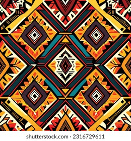 Patrón indio sin fisuras de la tribu Ikat. Alfombra de tela azteca étnica mandala adorno nado boho chevron nativo textil.Geométricas ilustraciones de vector oriental oriental de afroamericanos transdérmicos. Estilo bordado.