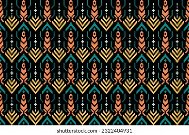 Ikat tribal Indian seamless pattern ethnic aztec fabric carpet mandala ornament native boho motif tribal textile geometric african american oriental traditional vector illustrations embroidery styles.