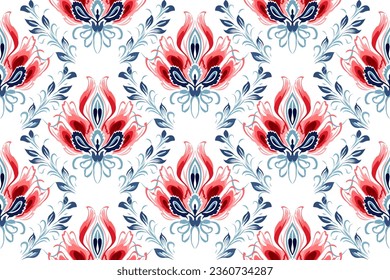 Ikat tribal Indian seamless pattern. Ethnic Aztec fabric carpet mandala ornament native boho chevron textile.Geometric African American oriental tranditional vector illustrations. Embroidery style.