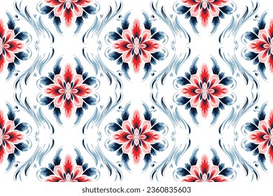 Ikat tribal Indian seamless pattern. Ethnic Aztec fabric carpet mandala ornament native boho chevron textile.Geometric African American oriental tranditional vector illustrations. Embroidery style.